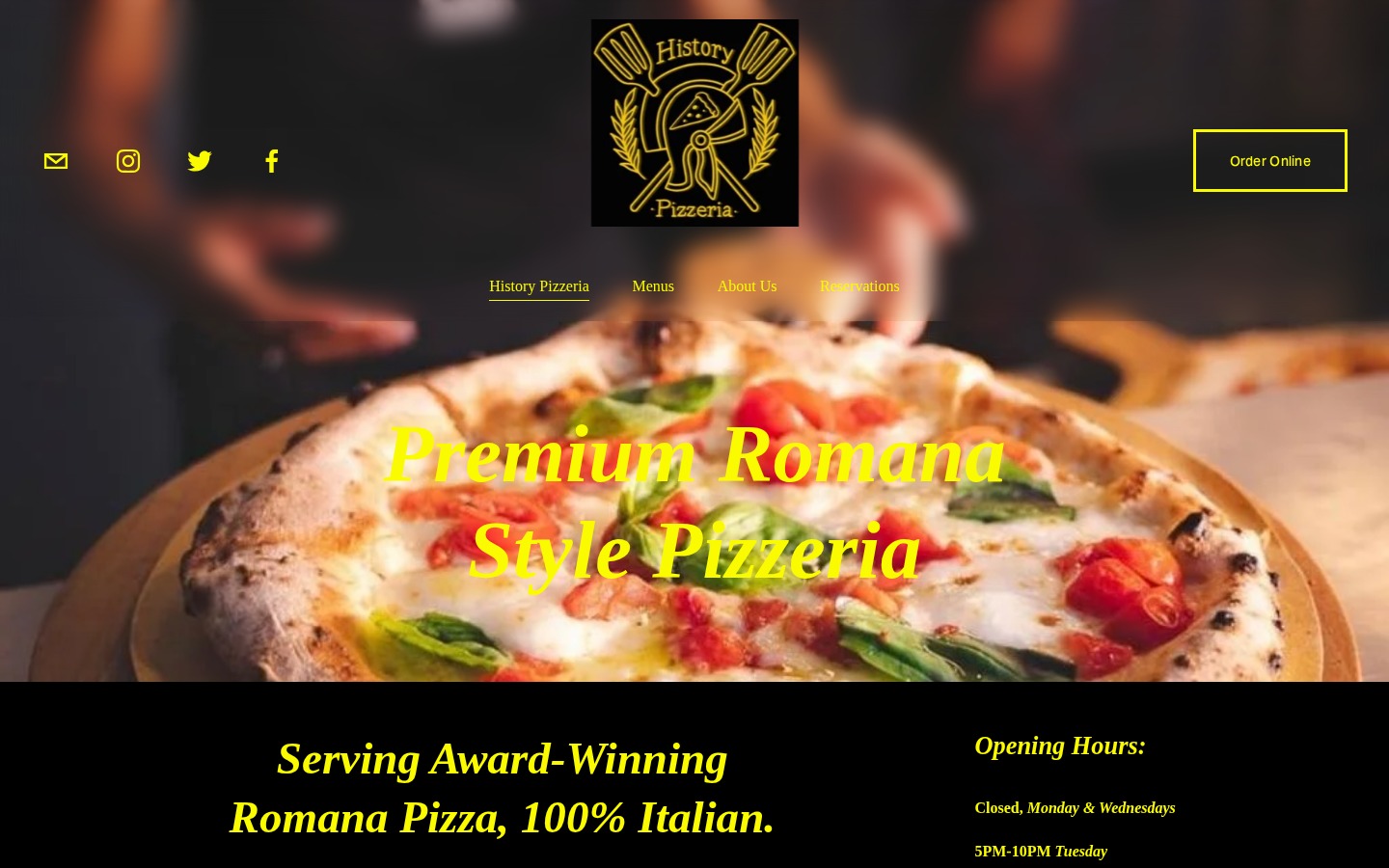 History Pizzeria homepage